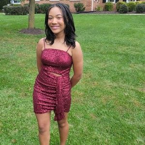 Wine Sequin Cocktail Semi-Formal Dress